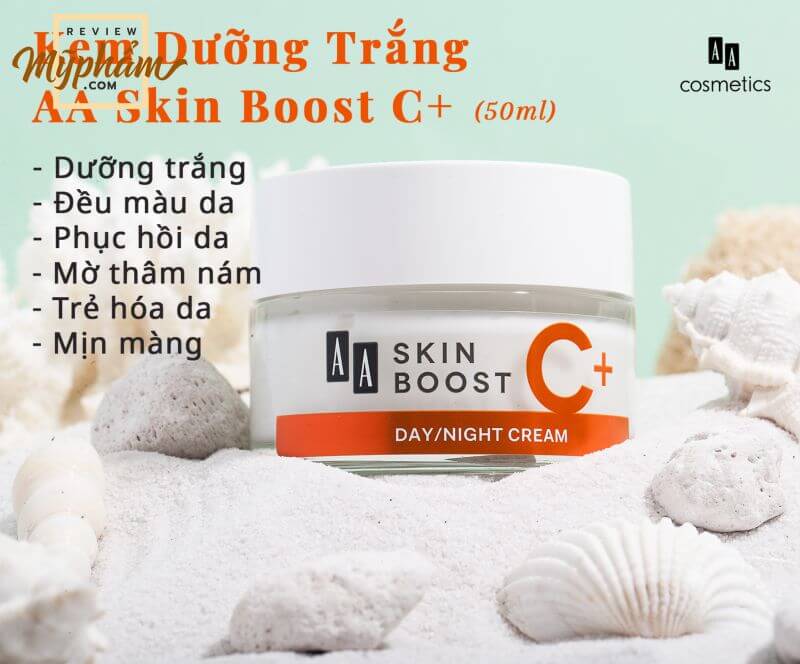 Review chi tiết kem dưỡng trắng AA Skin Boost C+ của AA Cosmetics